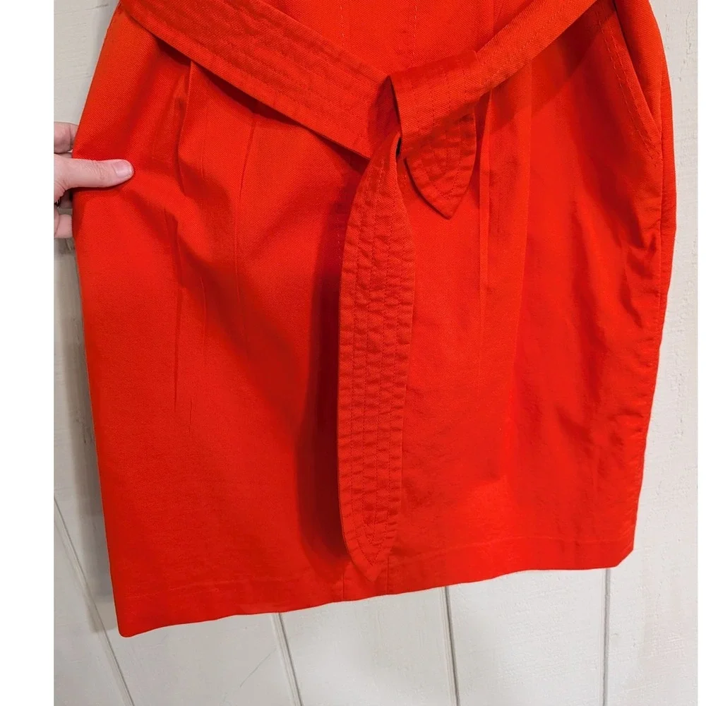 Tory Burch Orange‎ Red Cotton Belted Sheath Dress Square Neck Pockets